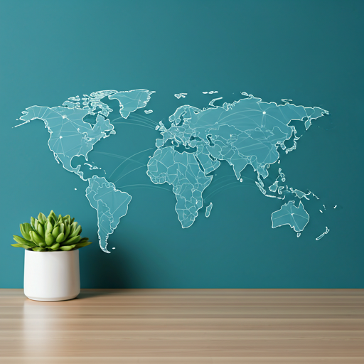 World map displaying global connection network lines